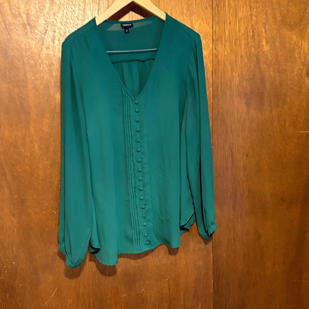 Torrid Green Button-Front Blouse